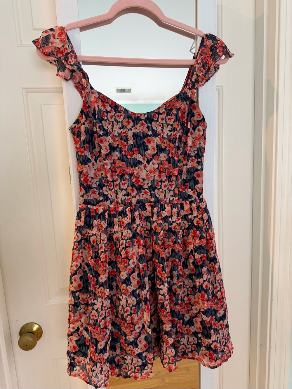 Joie Navy Floral Mini Sundress with Red & Coral Flower Print